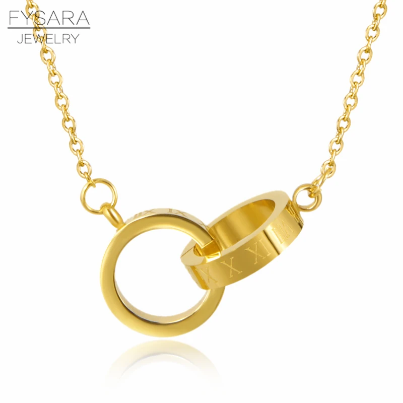Классическое Брендовое ожерелье FYSARA с двумя кольцами Love римскими цифрами