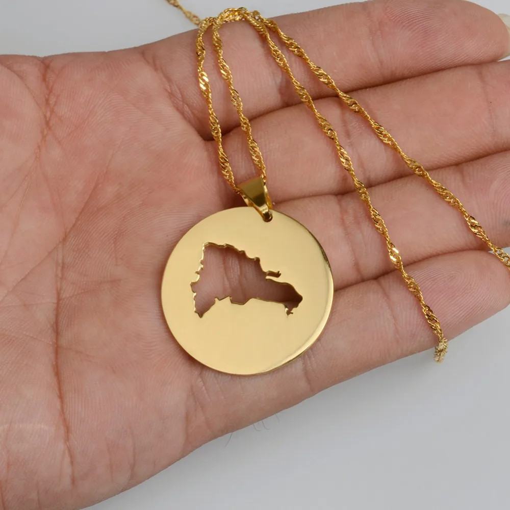 Anniyo The Dominican Republic Map Pendant Necklaces for Women/Men Gold Color Jewelry of Dominica Patriotic Gifts #016321 | Украшения и