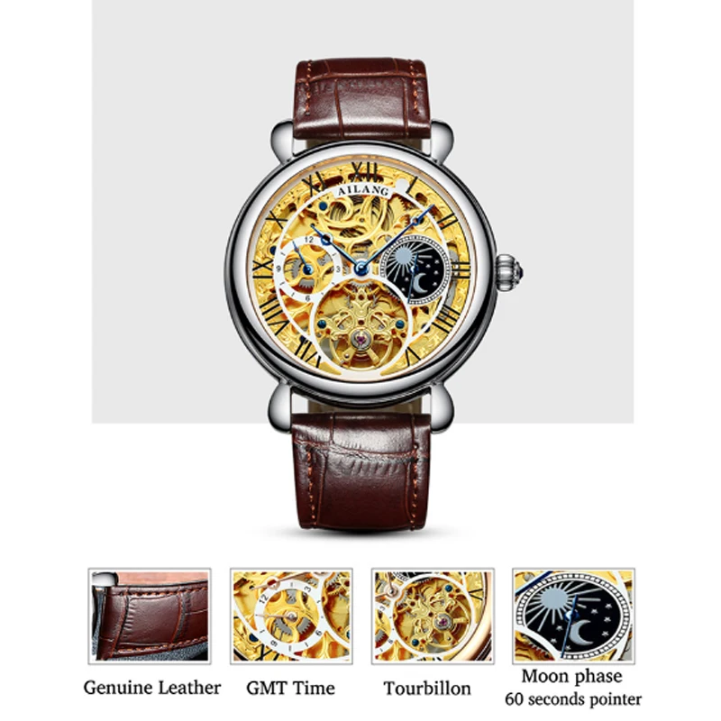 Бизнес Tourbillon Мужские часы от первого бренда Роскошные Водонепроницаемые