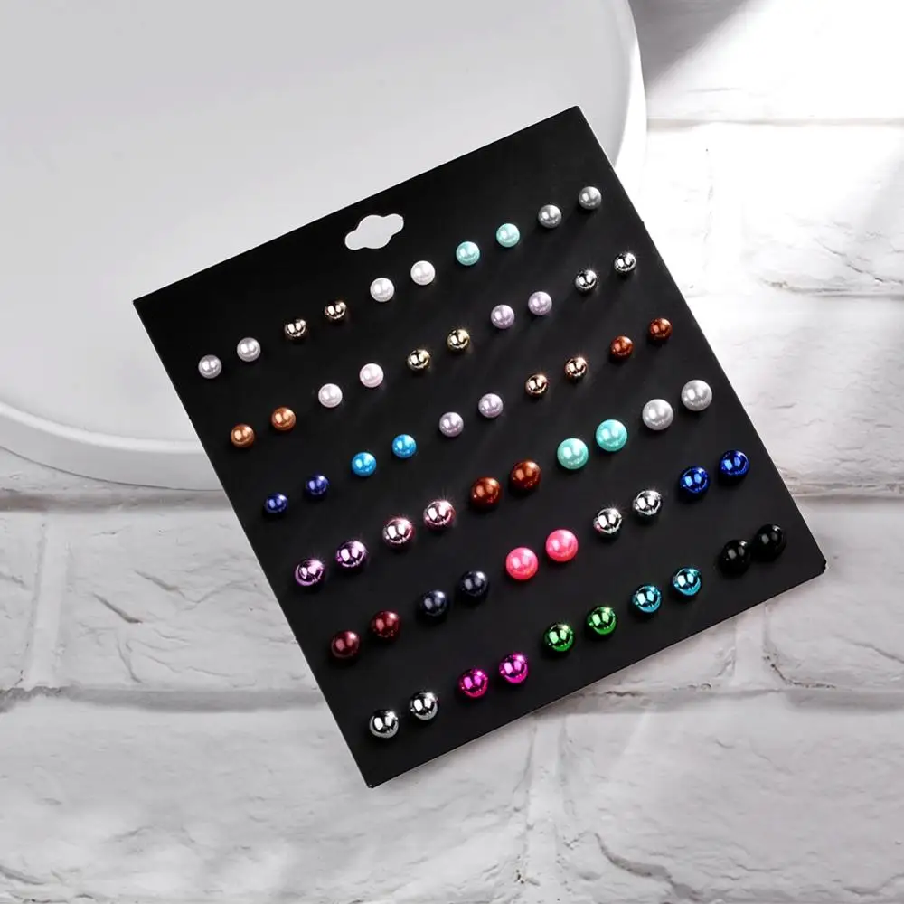 

30 Pairs/Lot Vintage Alloy Small Imitation Pearl Earring For Women Metal Rounds Stud Earrings Wholesale Accessories