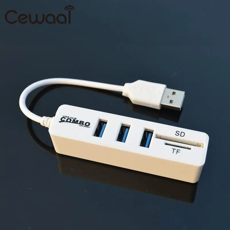 Cewaal White Mini USB2.0 Hubs 3 Port Plug USB Hub SD TF Card Reader Adapter Interface Connector Expand For Micro | Компьютеры и офис