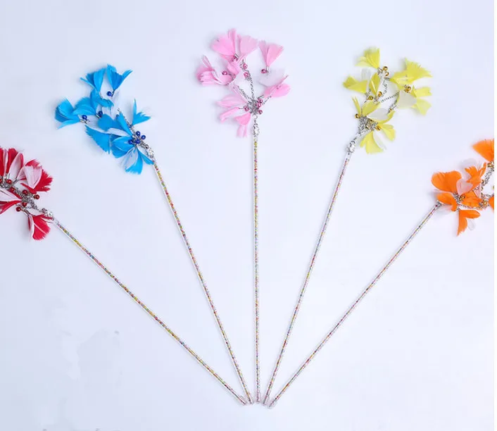 

usd3.2/pc pet cat kitten toys teaser fishing pole rod sticks three layers feather mixed colors 10pcs/lot