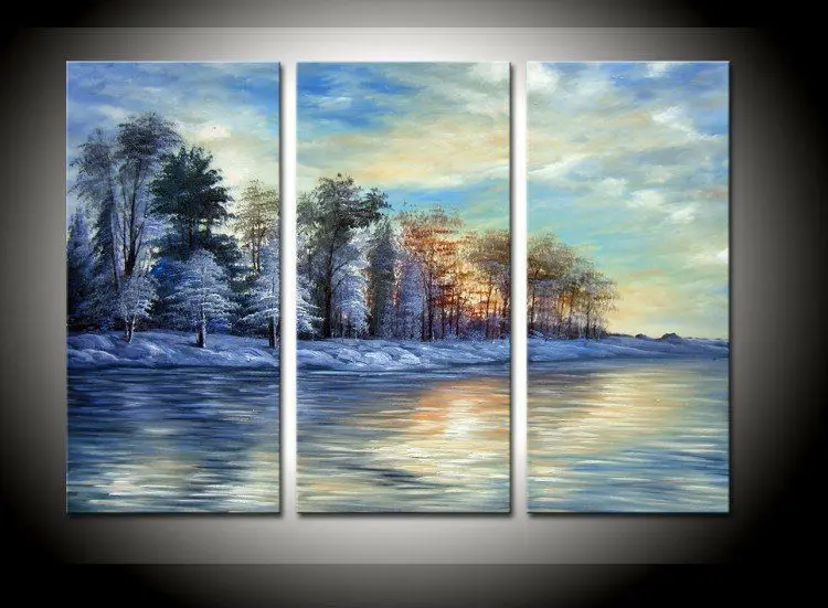handpainted village scenery picture 3 piece modern abstract decorative oil painting wall art for home decoration unique gift | Дом и сад