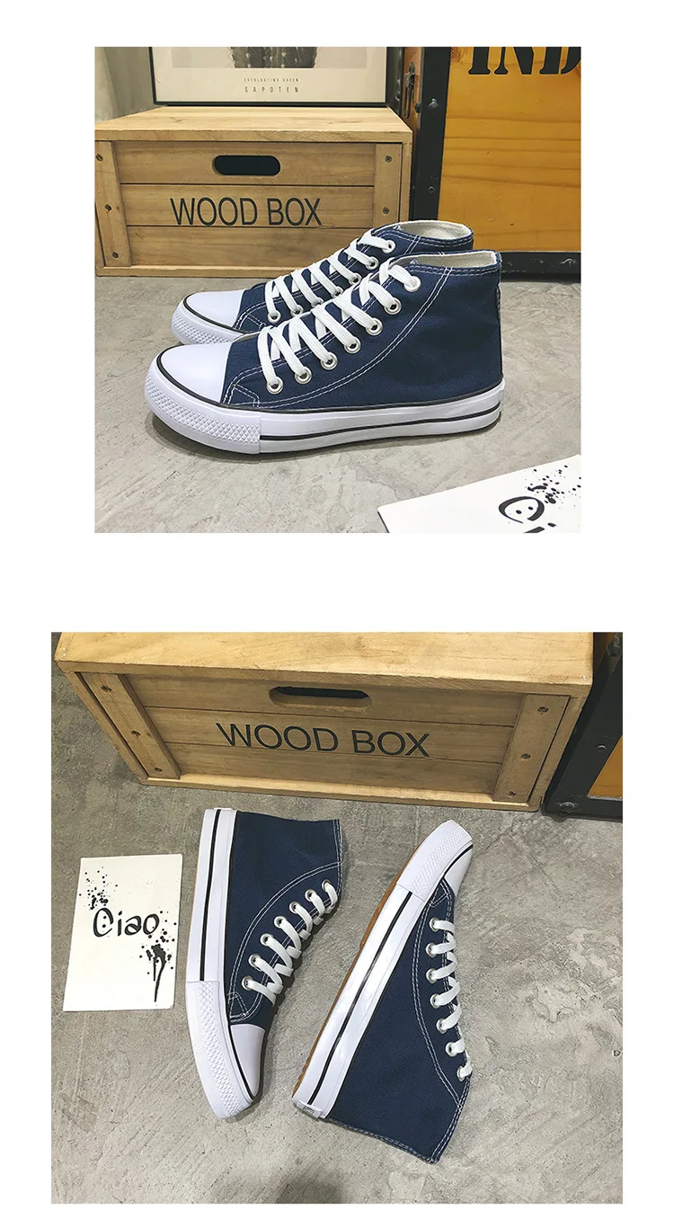 Men Canvas Shoes Summer Autumn New Fashion Solid Color Men Low High Upper Vulcanized Shoes Lace-up Casual Men Sneakers