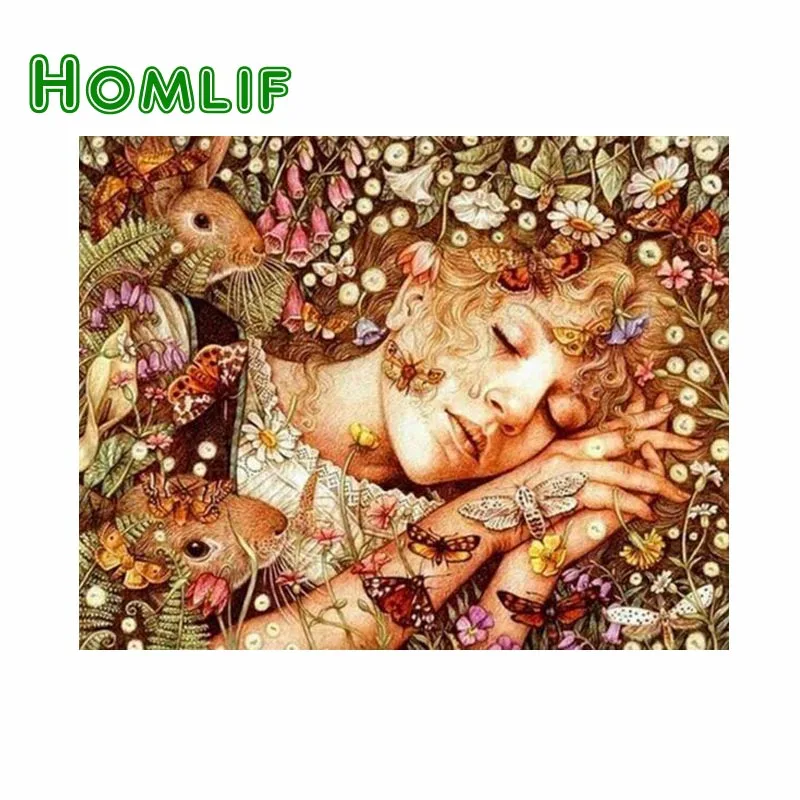 Homlif DIY Вышивка с кристаллами Алмазная мозаика рукоделие Девочка и цветы