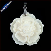 collares new natural mother of pearl shell hand carved flower necklace pendants jewelry vintage bijoux women leather chain s0682