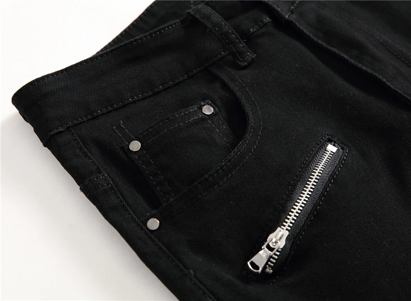 With zipper Hip hop casual trousers hombre famous brand biker motorcycle Ripped Denim Slim straight jean homme masculina | Мужская
