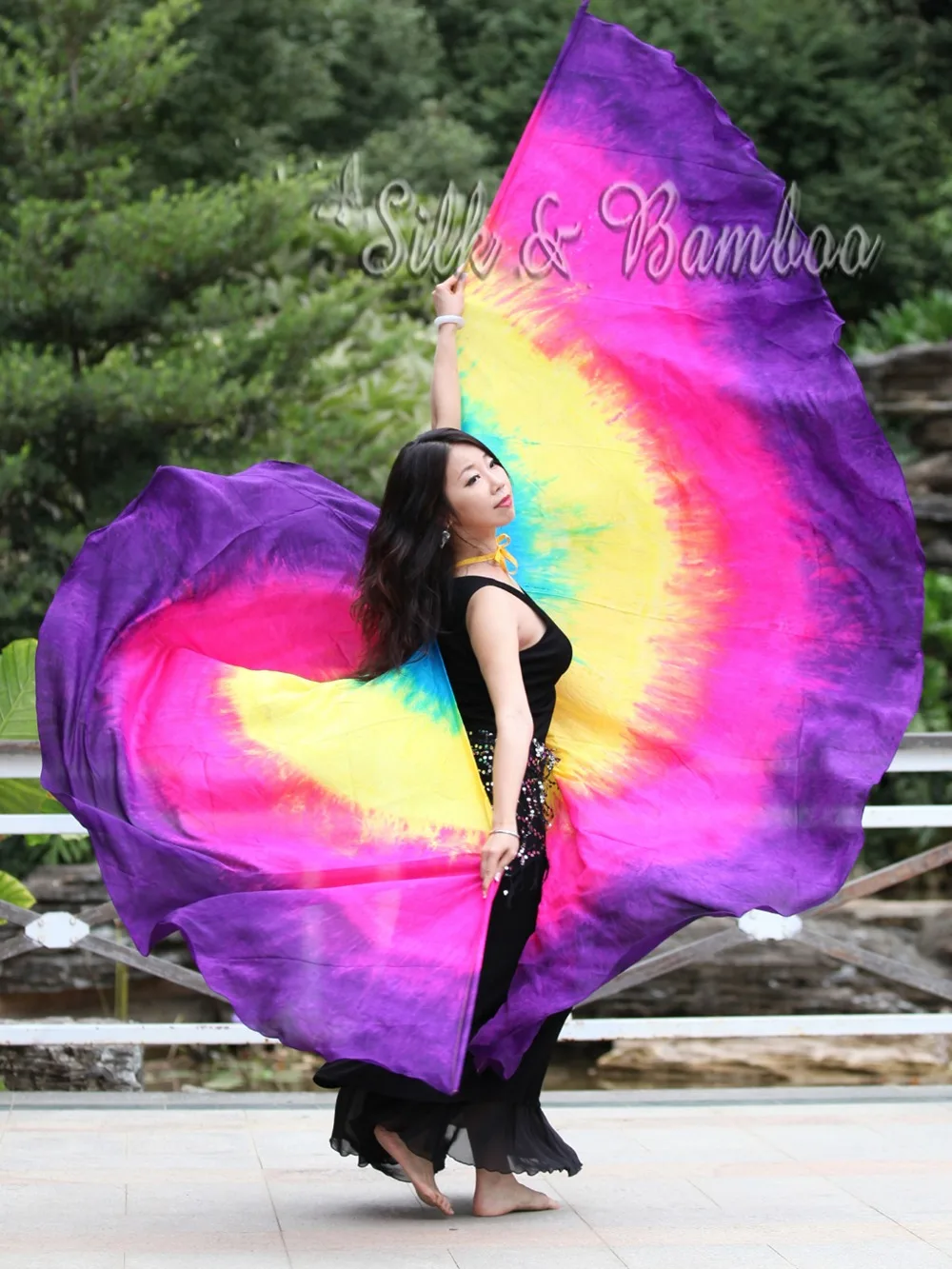 Бирюзово желто розово фиолетовый 1 комплект 2 7 м * 14 (3 ярда 45 дюйма) tie dye 8 мм habotai