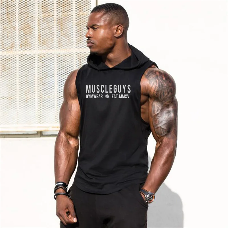 Muscleguys Бодибилдинг стрингерс без рукавов с капюшоном тренажерные залы топы для