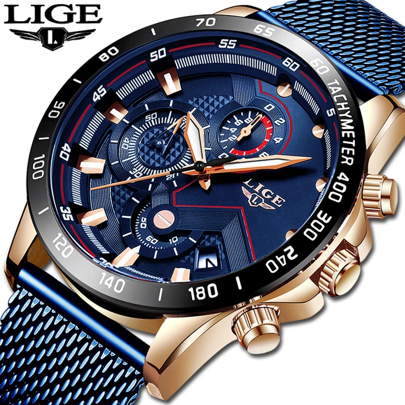LIGE 2019 Mens Watches Top Brand Luxury Waterproof Fashion WristWatch Quartz Clock Watch For Men Sport Chronograph reloj hombre