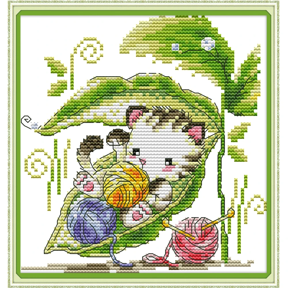 

NKF Hiding From the Rain Animal Cross Stitch Kits 11CT 14CT Chinese Cross Stitch Embroidery Needlework Set for Home Decor