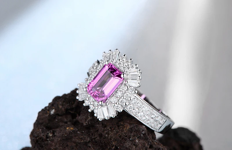 CaiMao 1.12ct розовый сапфир и 0.76ct круглая огранка 14 K/Au585 Белое золото обручальное кольцо
