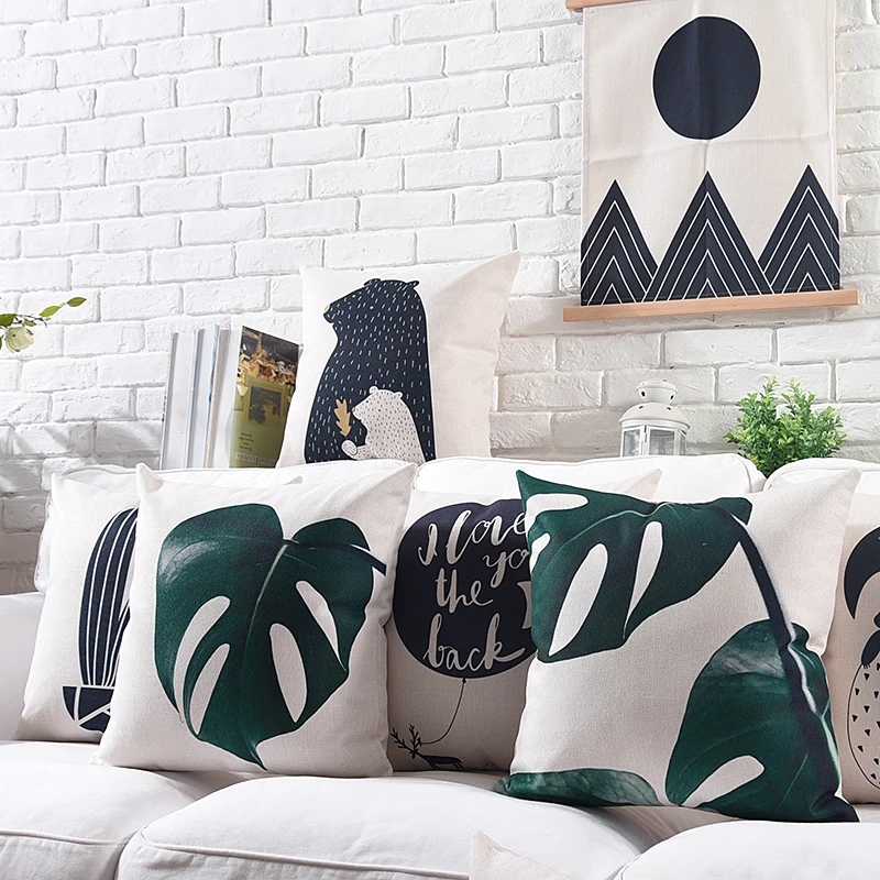 Новинка простой стиль черно-белый чехол для подушки с милым рисунком кактуса