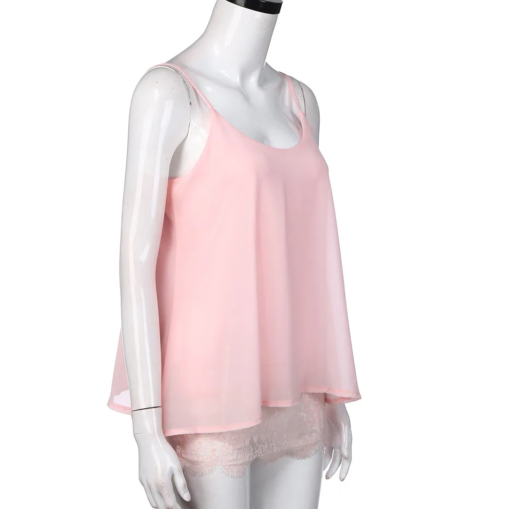 Для женщин Лето майки кружева лоскутное Топ Без Рукавов Повседневное