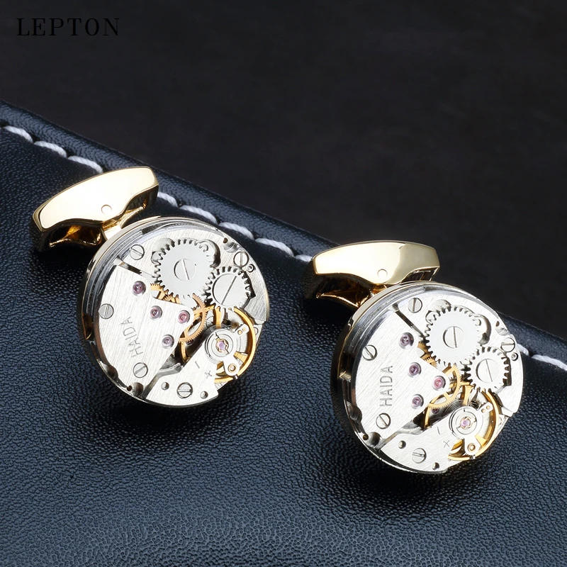 Lepton Watch Movement Cufflinks Of Immovable Fashion Steampunk Gear Watch Mechanism Cuff links For Mens Business Gifts Gemelos