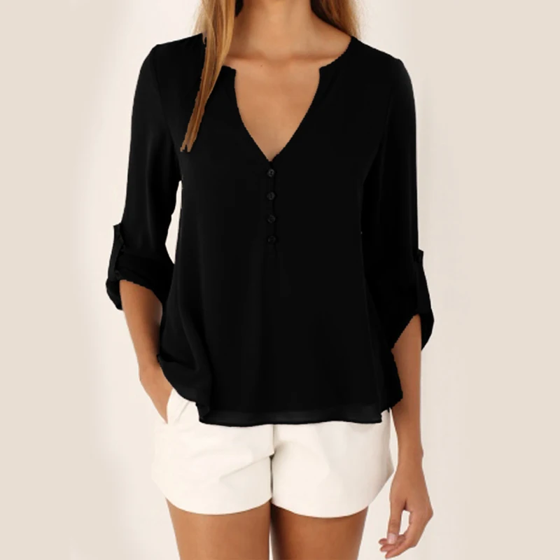 Black Jocoo Jolee модная женская блузка для женщин размера плюс 5XL шифоновая блузка с длинным рукавом элегантные женские свободные топы шикарная женская одежда - Цвет: Black