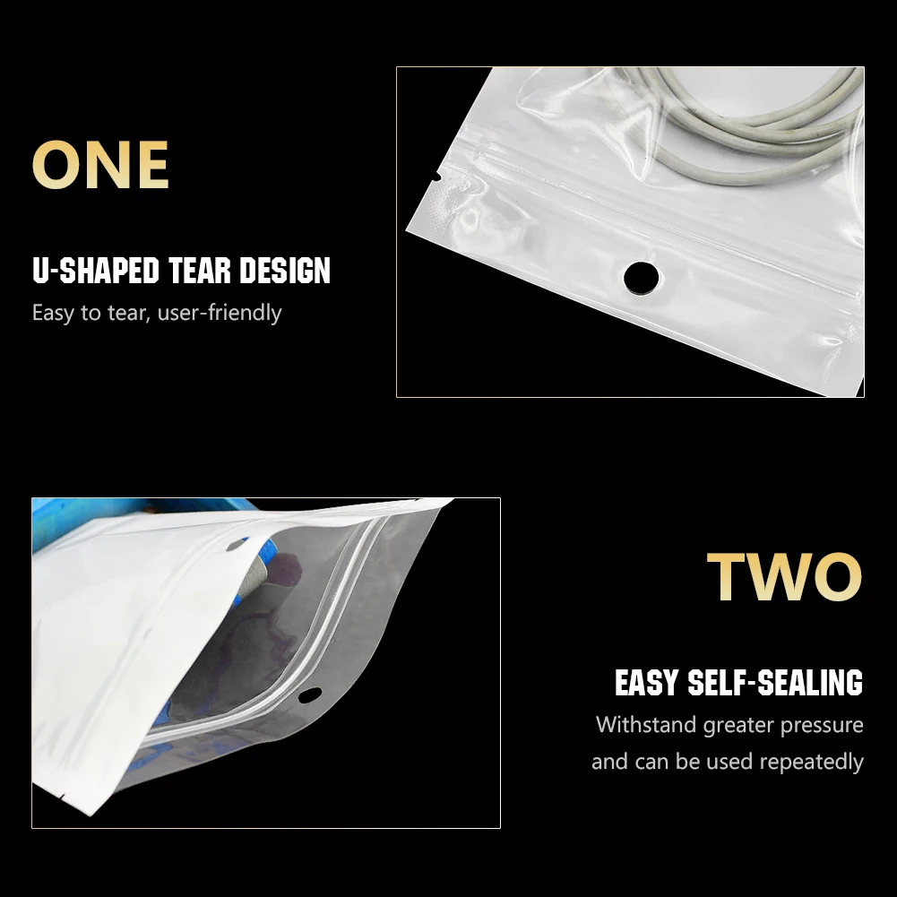 50PCS 100PCS White Clear Self Seal Zipper Plastic Retail Packaging Poly Pouches Ziplock Zip Lock Bags Package With Hang Hole