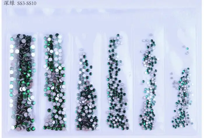 Emerald 1440 шт SS 3 4 5 6 8 10 смешивания Размеры Стразы для ногтей круглый Crystal AB Ясно Nail Кристалл страз плоской задней самоклеющиеся камни - Цвет: Emerald