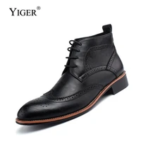 yiger new men bullock boots genuine leather casual male shoes ankle botas cowboy motorcycle oxford winter fur boots 0020