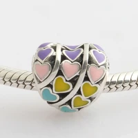 authentic 925 sterling silver beads colourful love heart glaze bead for original pandora charm bracelets bangles jewelry