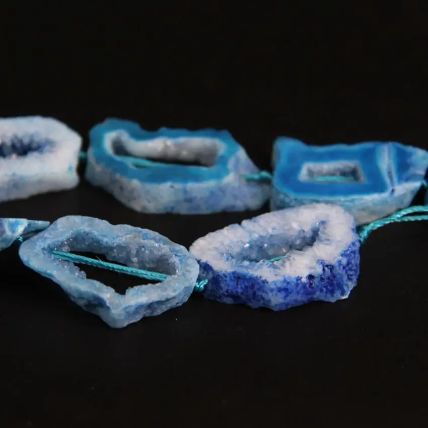 13-15 шт./strand натуральных агатов кластеры Geode Drusy Плиты Бисер, синий кристалл кварца Druzy Slice самородок Подвески Ювелирных изделий