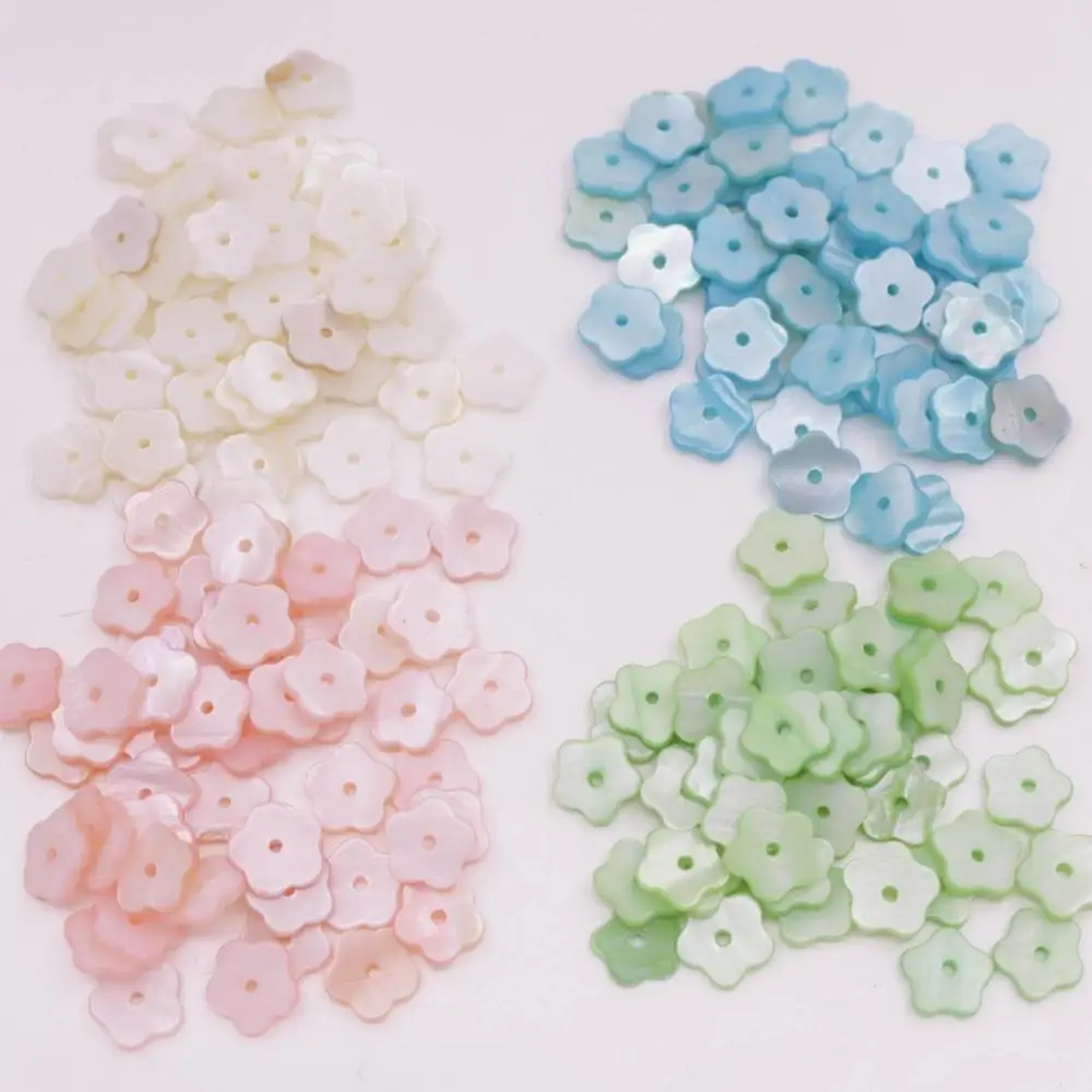 

50PCS 10mm Flower Shell Mother of Pearl Loose Beads White Pink Green Blue Choose