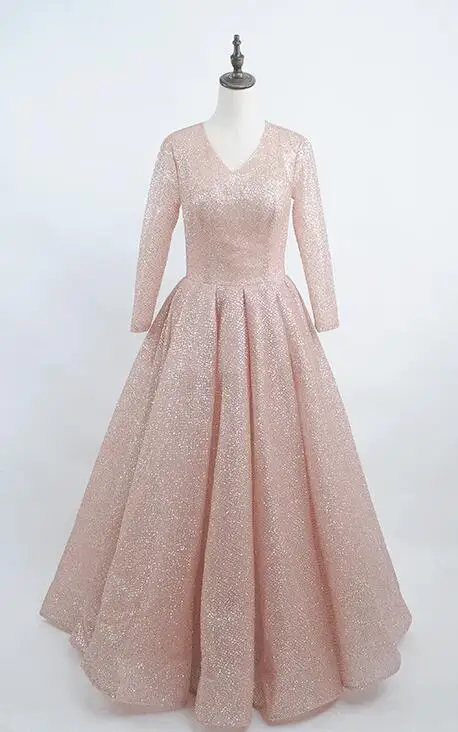 Dreamy Bridal Rose вечерние платья золотистого цвета Блестящий Sparking Robe De Soiree с длинными рукавами глубокий v-образный вырез торжественные платья под заказ - Цвет: picture color
