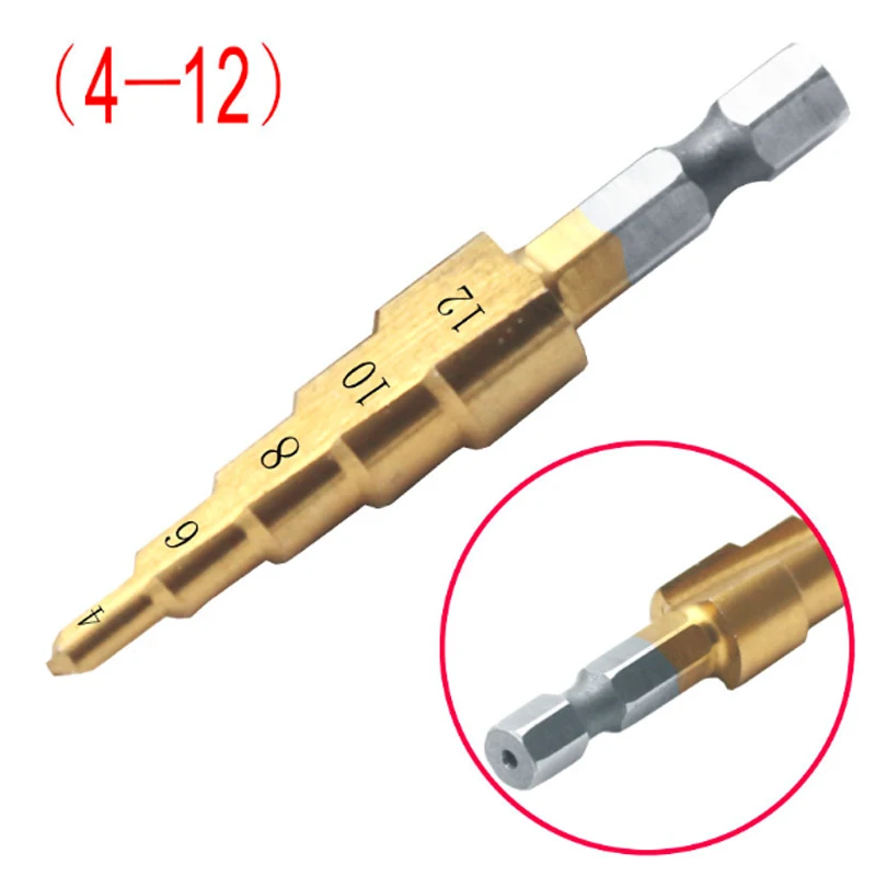 4-12mm 4-20mm 4-32mm Metric Spiral Flute/Large Step HSS Steel 4241 Cone Titanium Coated Drill Bits Cut Tool Set Hole Cutter