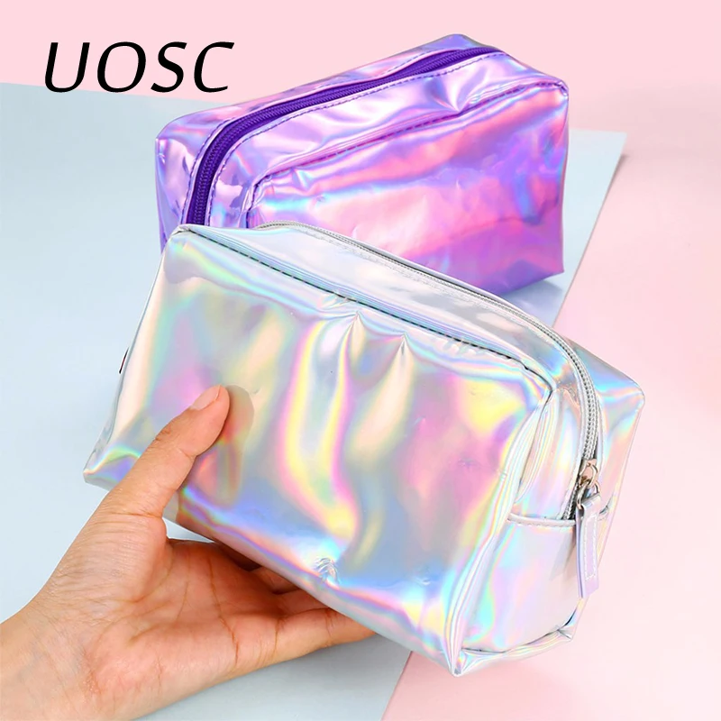 UOSC Лазерная косметичка, модный голографический пенал для карандашей, косметичка для макияжа, сумочка с лазерной молнией, сумочка, косметички