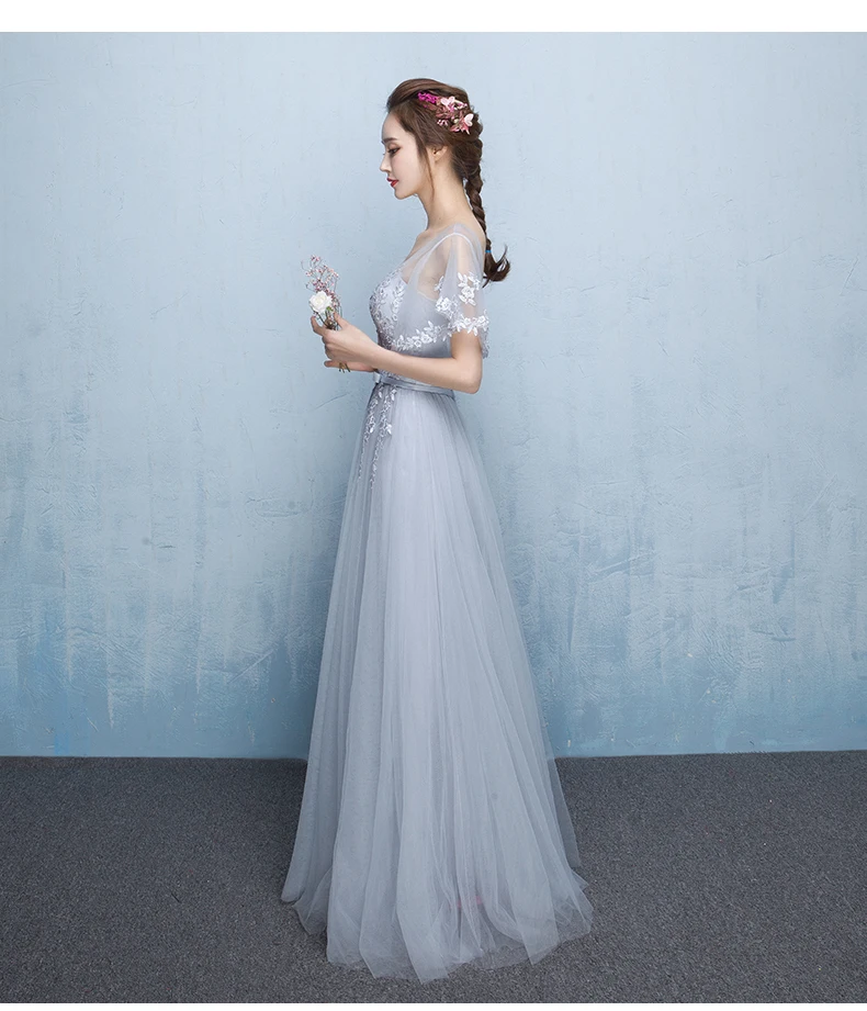 Robe De Soriee Новое лиловое платье подружки невесты платья фиолетовые Длинные Короткие рукава аппликации кружева элегантные невесты Формальное свадебное платье