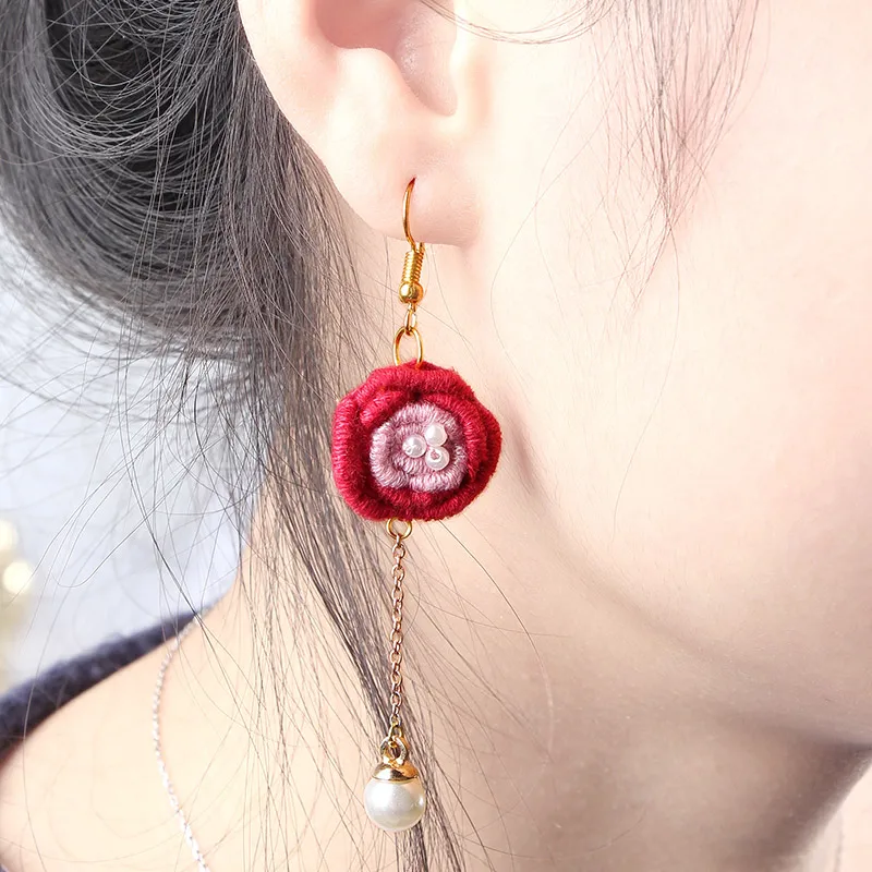 Necklace Earring Embroidery Kits Needlework Flower DIY Cross Stitch Sets with Hoop Handmade Swing Craft Creative Gift Unfinished | Дом и сад