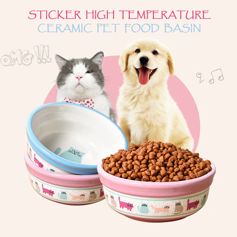 

Dog Pet Cats Water Bowls Cartoon Ceramics Bowls For Dogs Travel Camping Drill Food Water Feeder
