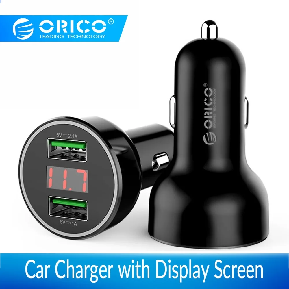 ORICO сдвоенный USB Автомобильное зарядное устройство с экраном дисплея мобильного телефона зарядное устройство для iPhone Xiaomi samsung huawei Tablet автомобильное зарядное устройство