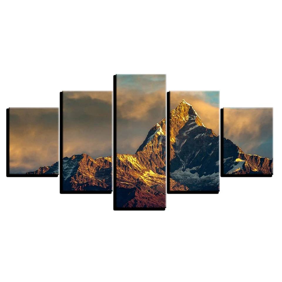 Картина на холсте с изображением заснеженного пейзажа и гор|living room wall art|modular