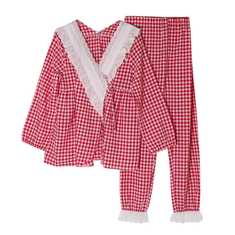 Пижама для беременных летняя кормящих матерей с длинным рукавом в клетку женщин