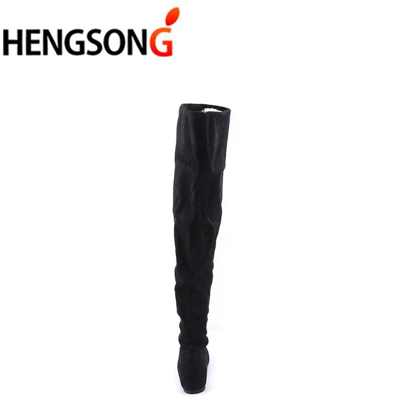 HENGSONG/женские ботинки; сезон осень-зима; леопардовые ботинки, визуально увеличивающие рост; повседневные ботфорты на плоской подошве; высокие сапоги до бедра; TR642916