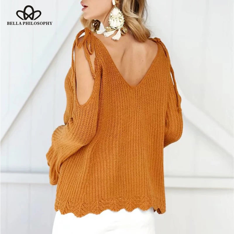 Женский свободный свитер Bella Philosophy Свободный пуловер с открытыми плечами и