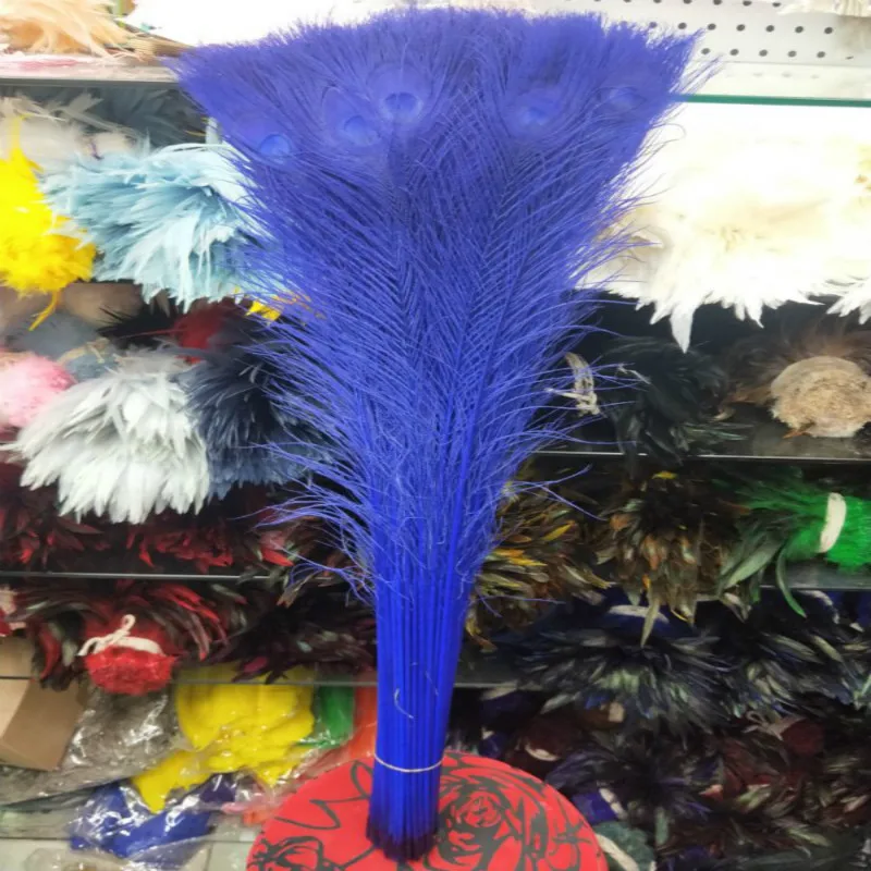 

Wholesale 100pcs beautiful blue peacock feather eye 70-80cm / 28-32inch decorative celebration stage performance diy