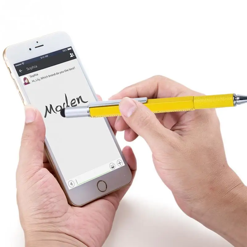 Многофункциональная ручка 6 в 1 для мужчин желтая шариковая технологические