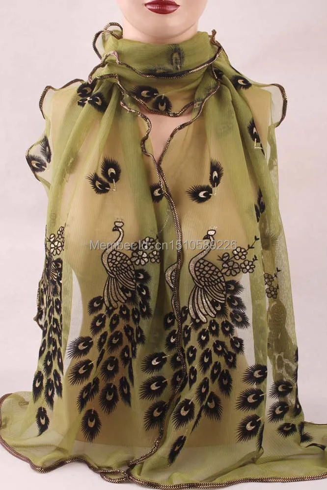 2014 Wonderful Chiffon Peacock Long Soft Scarf more color Size 190*43mm Wrap Shawl Stole For Stylish Women/Girls Free shipping | Аксессуары