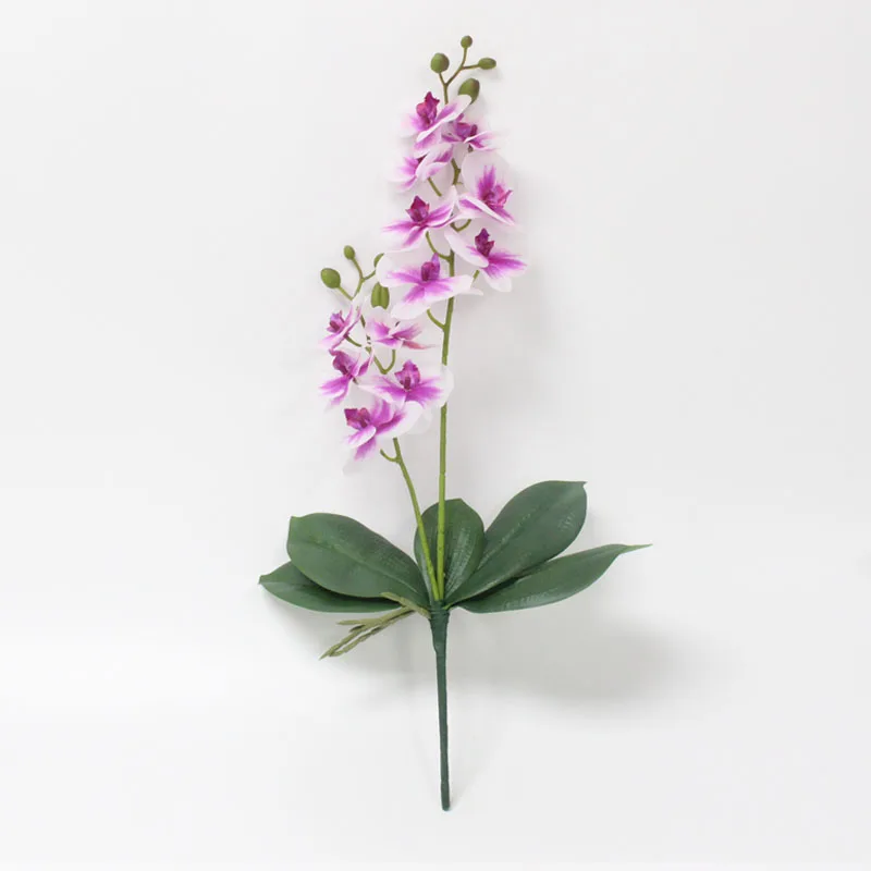 white purple 58 см Искусственный цветок Настоящее прикосновение латекс 2 ветка бабочка Орхидея цветы с листьями Свадебные украшения дома отеля Горшечное растение - Цвет: white purple