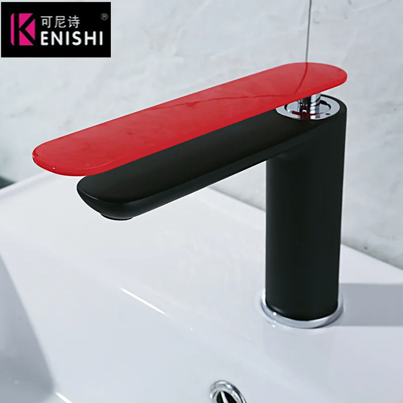 Kenishi современный черный смеситель для ванной комнаты с Красной круглой ручкой