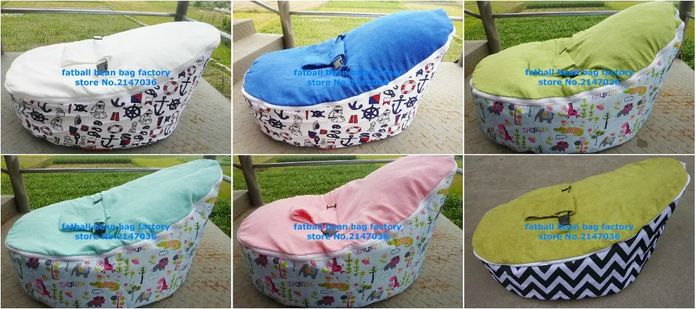 

12 designs , each design 25pcs BABY bean bag chair - 2 upper covers - one with belt, another without , fast shipping express