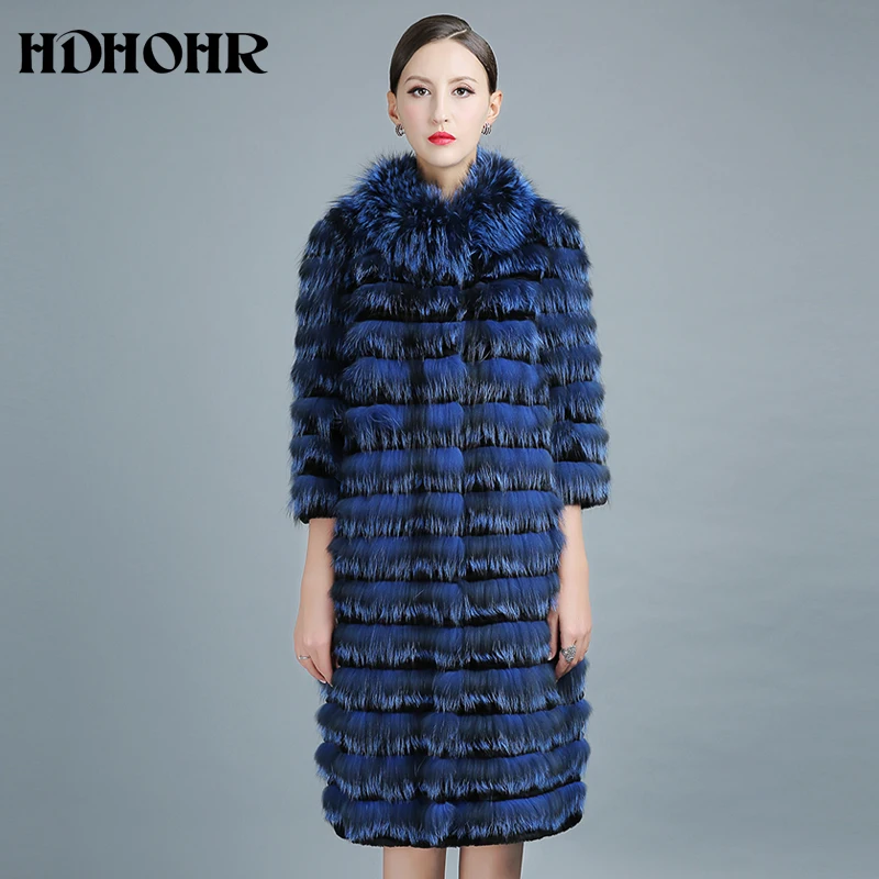 HDHOHR Новинка 100% натуральное меховое пальто из серебристой лисы Зимние