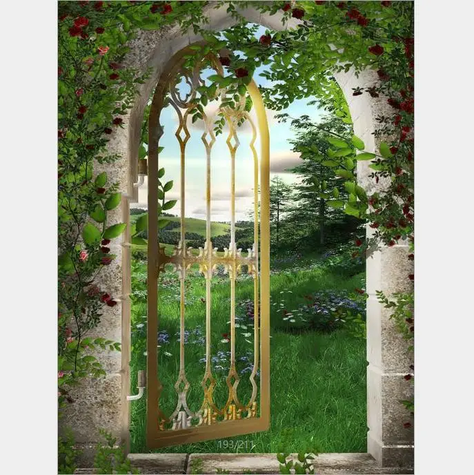 

Dreamlike Iron Gate Curtains Bedding Room Living Room or Hotel Drapes Scenery Cortians Sunshade Window Curtains