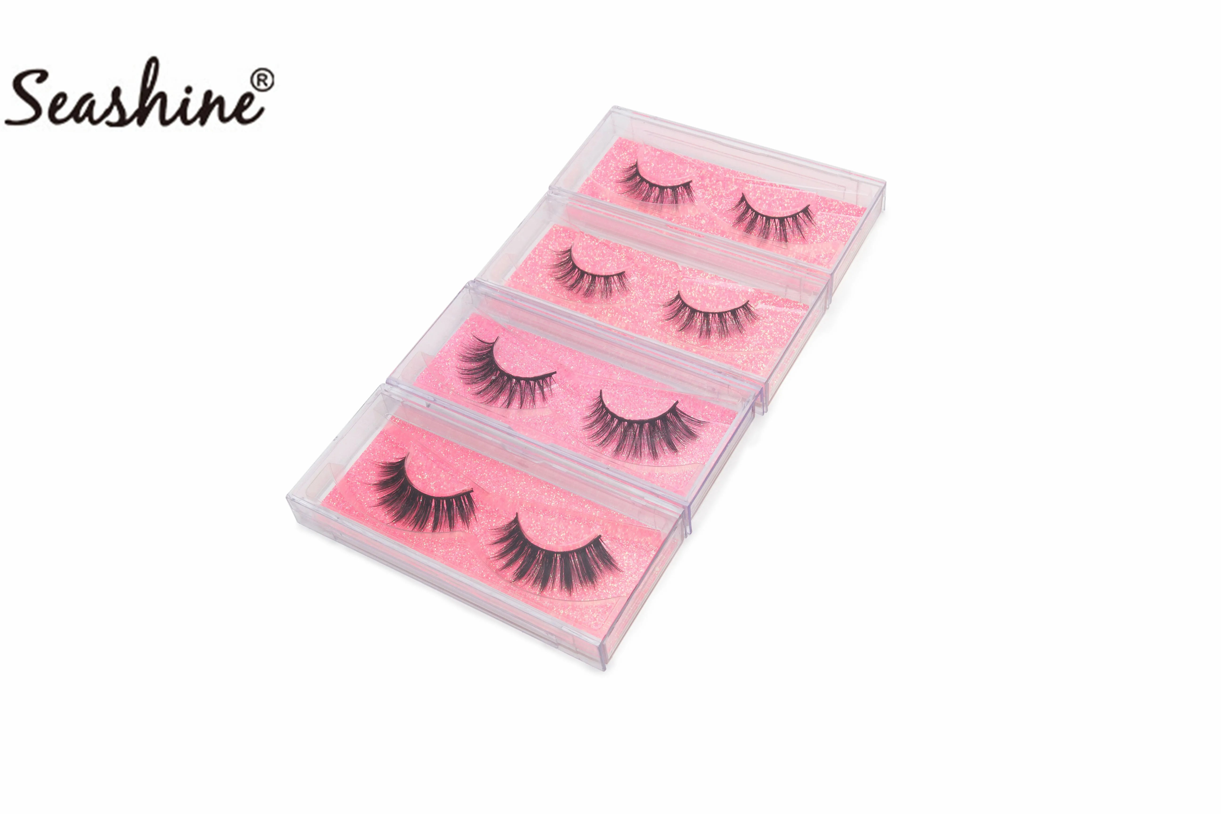 

Seashine Factory Hand Made 3D Mink Lashes Premium Mink Fur Strip Eyelash Private Label Customize Brand 3D Mink Eyelashes