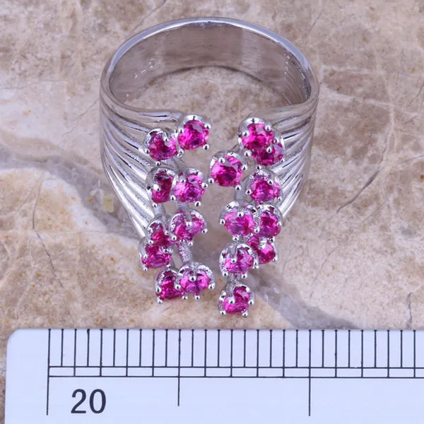 Pretty Red фианит посеребренное печатное Открытое кольцо Размер 5 / 6 7 8 9 10 11 S0225|open