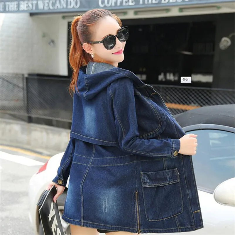 

Plus Size Jeans Jacket Women 2019 Spring Autumn Denim Coat Slim Denim Jackets for Women Hooded casual Jeans Outerwear w457
