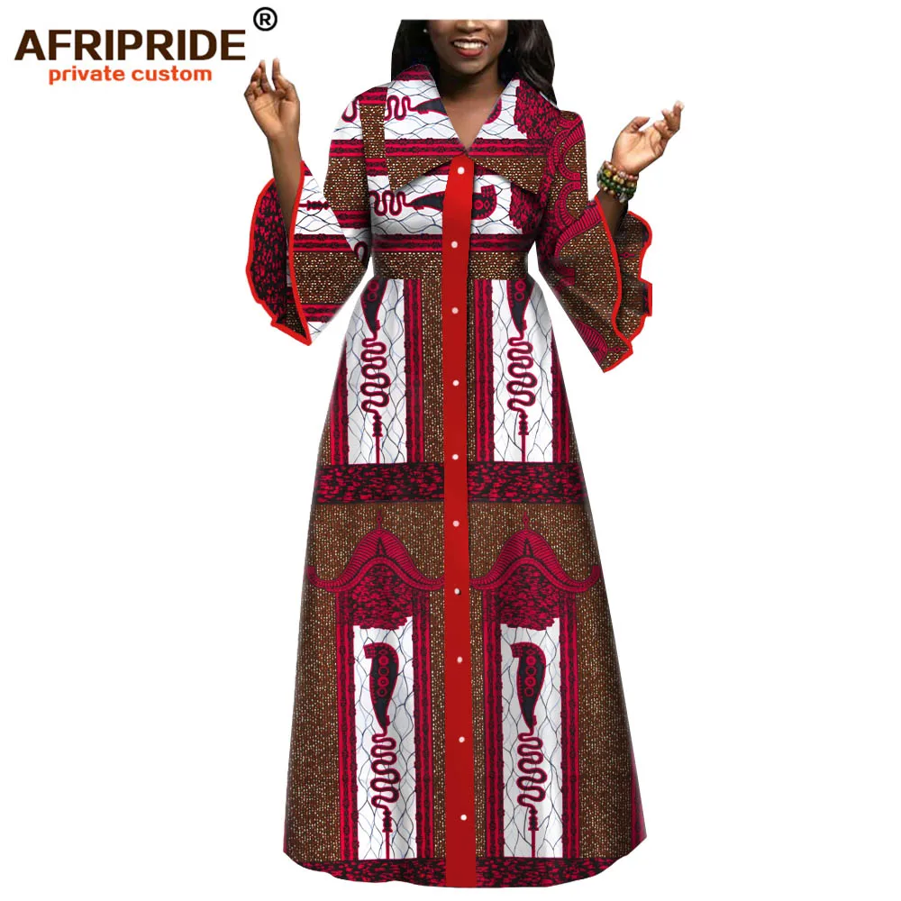 Весенне-осеннее Африканское Макси платье для женщин AFRIPRIDE, на заказ, полный рукав-клеш, длина до пола, женское Хлопковое платье A1825084