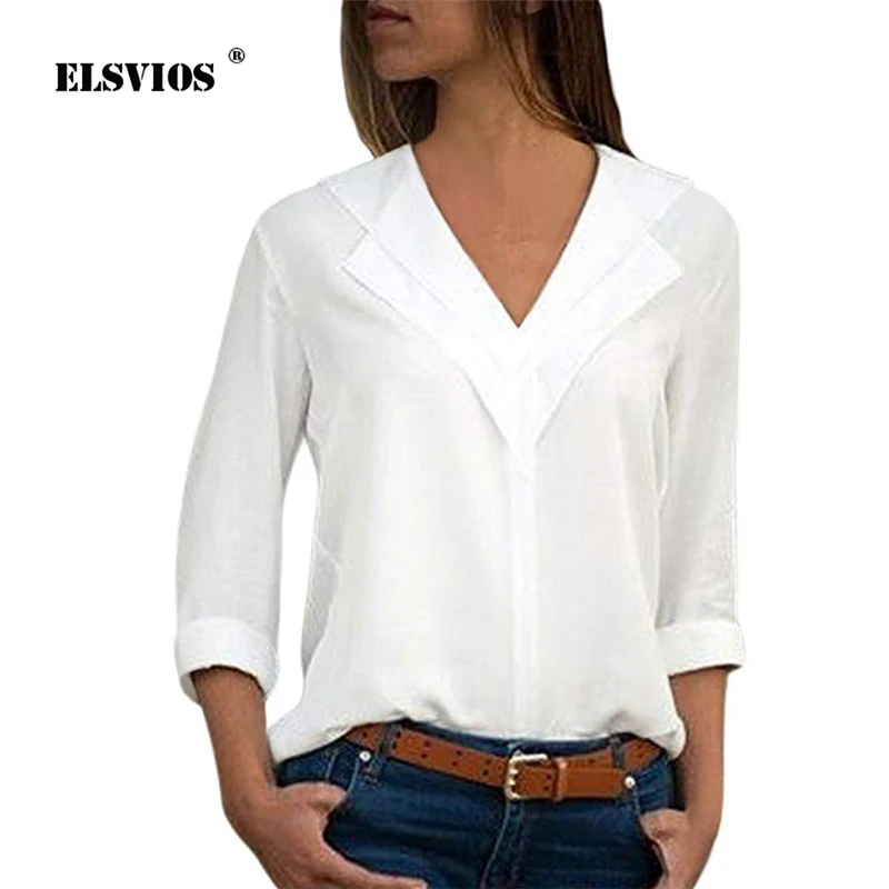 

Женская блузка ELSVIOS, блузка из шифона с двойным треугольным вырезом, 5XL